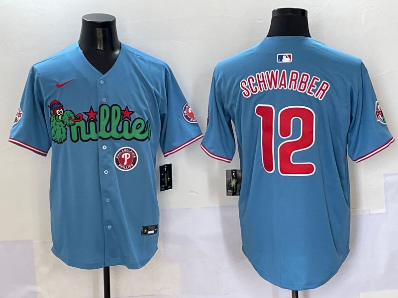 Men Philadelphia Phillies #12 Schwarber Light Blue three generations Joint Name Nike 2025 MLB Jersey style 7->philadelphia phillies->MLB Jersey